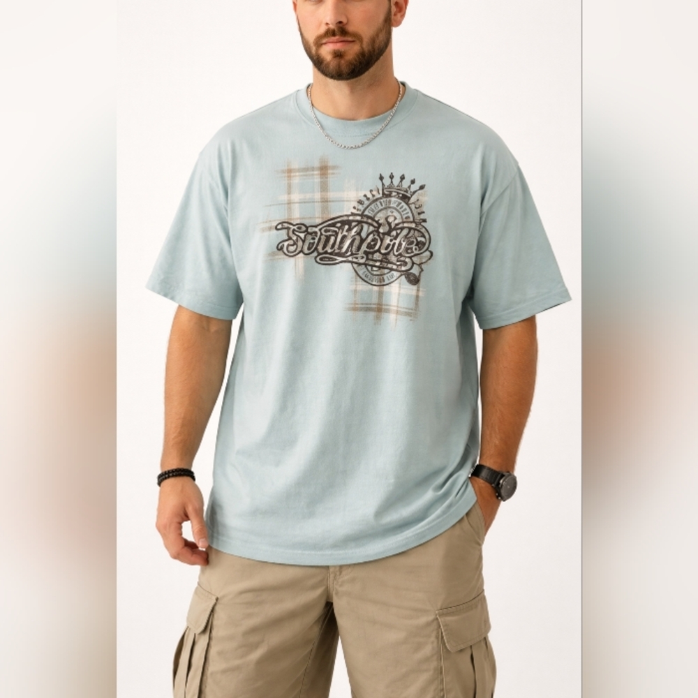 Vintage Y2K Southpole Premium- Aqua Crew Neck Short‎ Sleeve Shirt (XL)